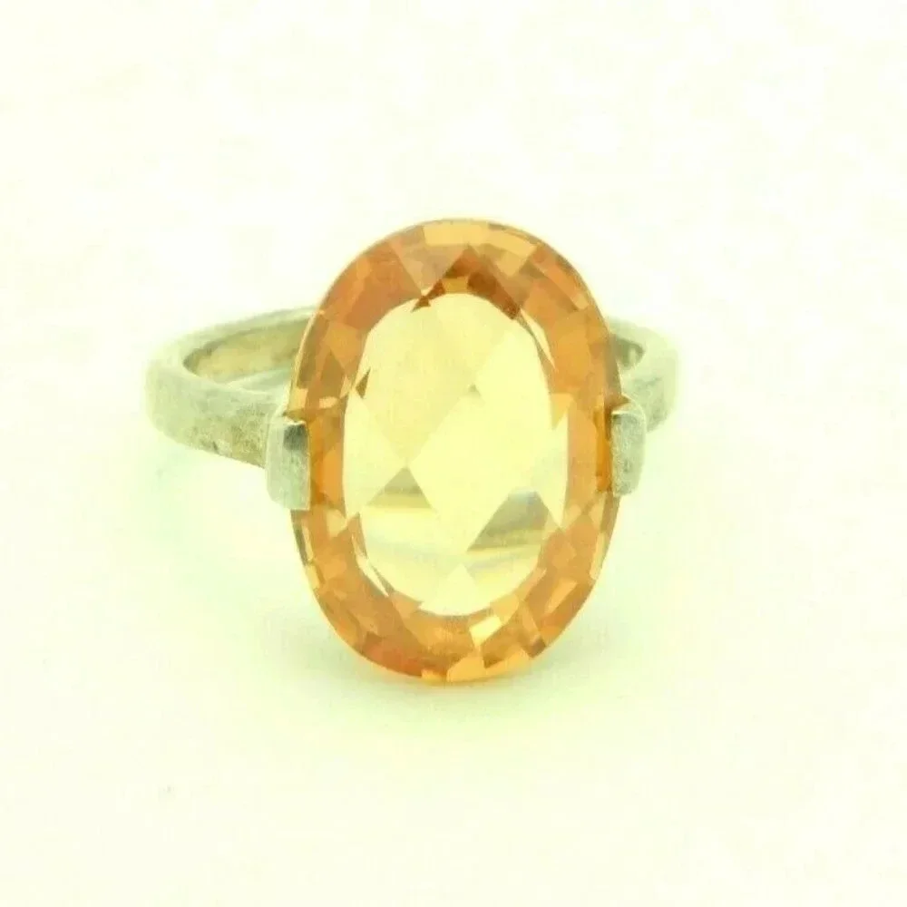 Sterling Silver .925 Peach Orange Faceted Ring